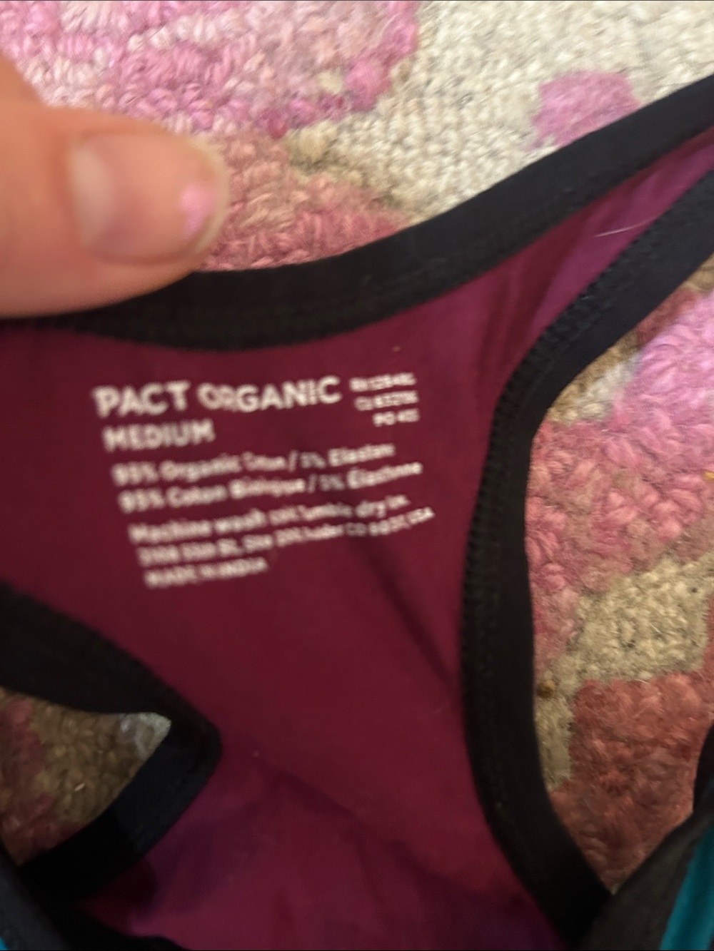 NWOTags PACT Women's Organic Cotton Racerback Bralette - Teal & Maroon - Picture 2 of 2